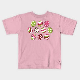 Egg Pattern | Pink Green | Stripes Clouds Flowers Dots | Soft Pink Kids T-Shirt